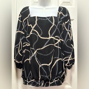 AUW Black and Cream Chain Print Blouse